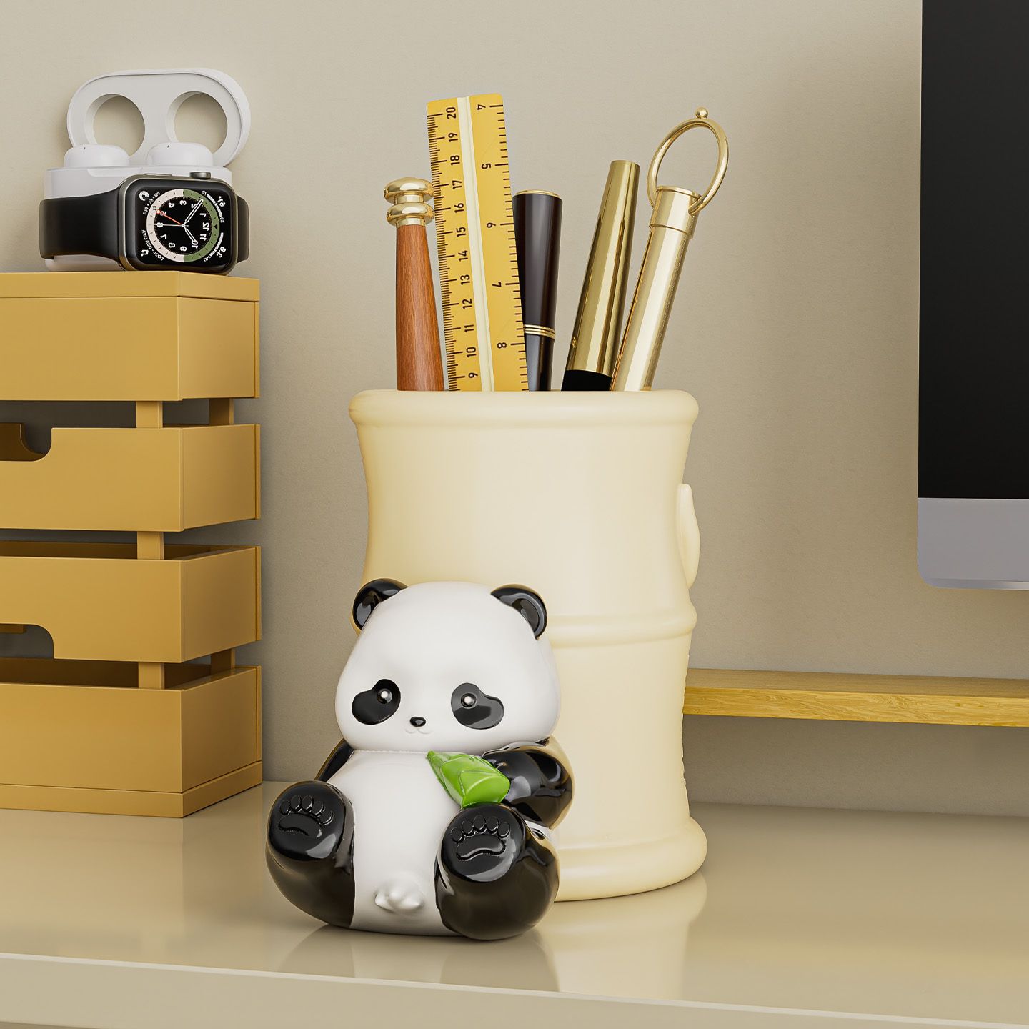 熊猫笔筒摆件教师节礼物