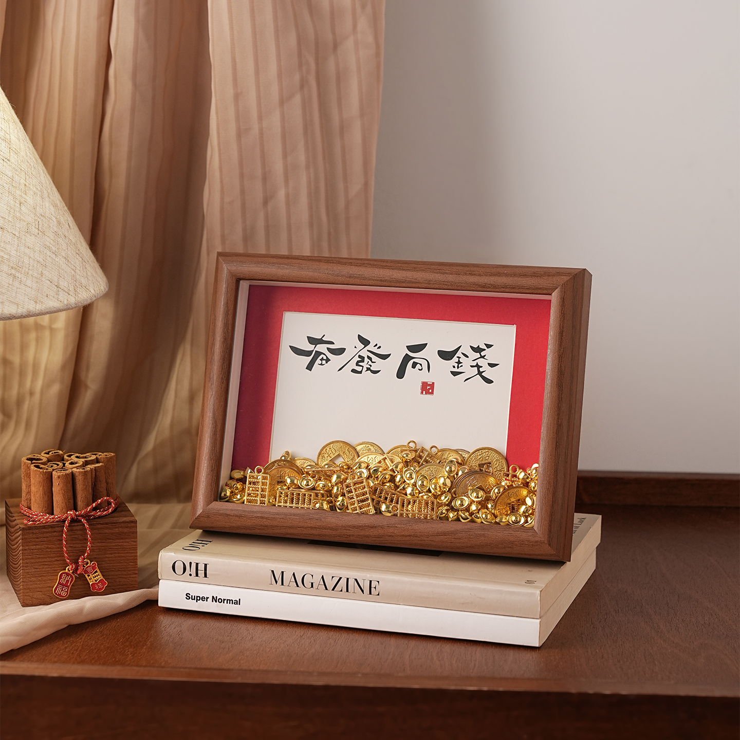 新中式喜庆风八方来财相框摆件