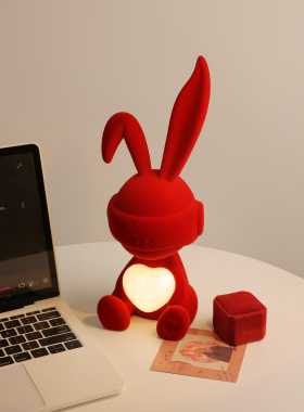 植绒兔子长明灯结婚用品喜庆新婚婚房布置装饰订婚礼物七夕情人节
