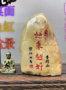 新疆戈壁石头刻字石雕刻件玄关工艺品博古架摆件花盆鱼缸刻字茶宠