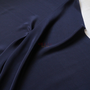 深藏青藏蓝真丝双绉布料13姆米100%桑蚕丝亚光轻薄连衣裙衬衣面料