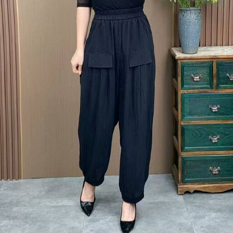 夏季新款显瘦裤子宽松棉麻妈妈装女士裤子气质高档灯笼裤夏天裤子