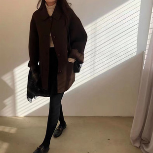 双面羊绒大衣女中长款2022年新款秋冬宽松大口袋赫本风羊毛呢外套
