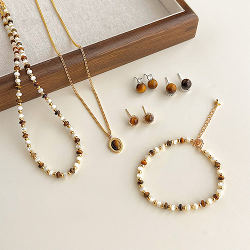 虎眼石首饰套装复古时髦