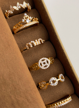 中古轻奢风戒指超闪小众设计食指开口戒时尚气质高级感可叠戴指环