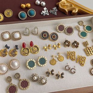 中古风珍珠耳环中古vintage耳饰做旧复古港风耳钉轻奢小众高级感