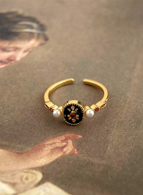 黑金舞会~复古vintage戒指中古风指环设计感食指戒滴油轻奢高级感