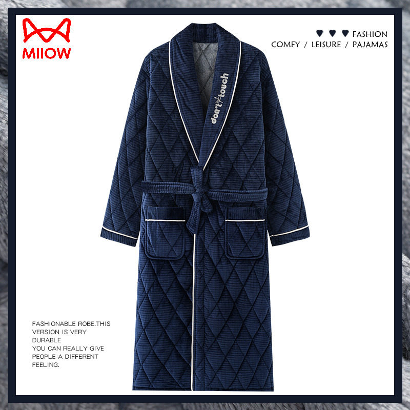 秋冬款珊瑚绒夹棉睡袍猫人男