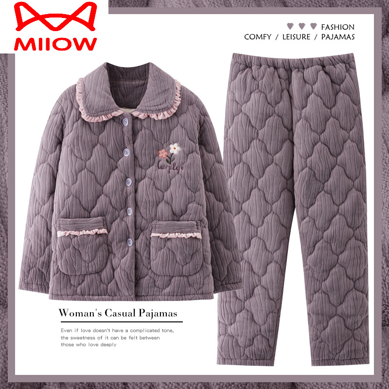 冬季珊瑚绒夹棉家居服猫人女