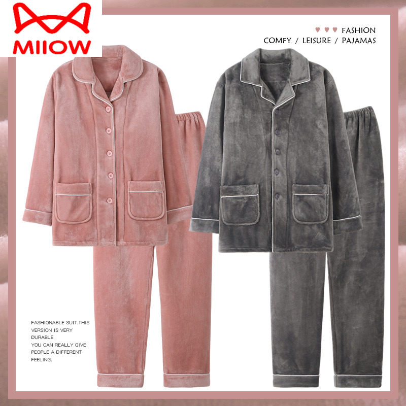 家居服法兰绒套装猫人情侣