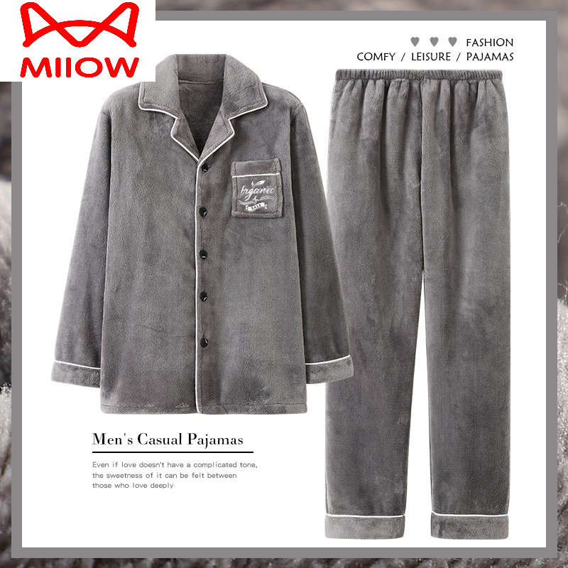 秋冬款珊瑚绒家居服猫人男士