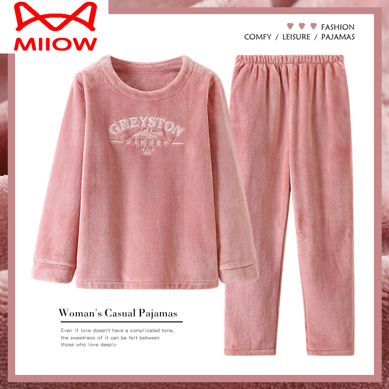 加厚加绒法兰绒家居服女猫人