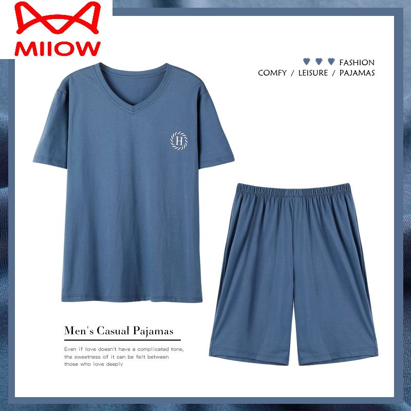 猫人夏季家居服睡衣男莫代尔