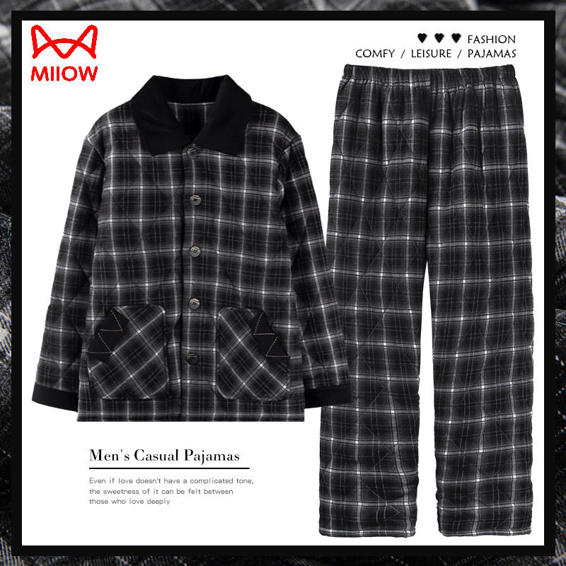 猫人睡衣男士冬三层加厚加绒梭织纯棉夹棉秋冬全棉保暖家居服,女士内衣/男士内衣/家居服,睡衣/家居服套装,淘宝优惠券,粉丝福利购,淘宝优惠卷