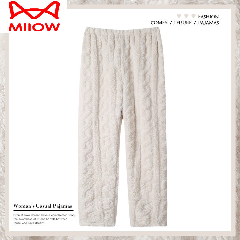 猫人睡裤女士秋冬法兰绒暖暖裤加绒加厚珊瑚绒大码长裤家居裤
