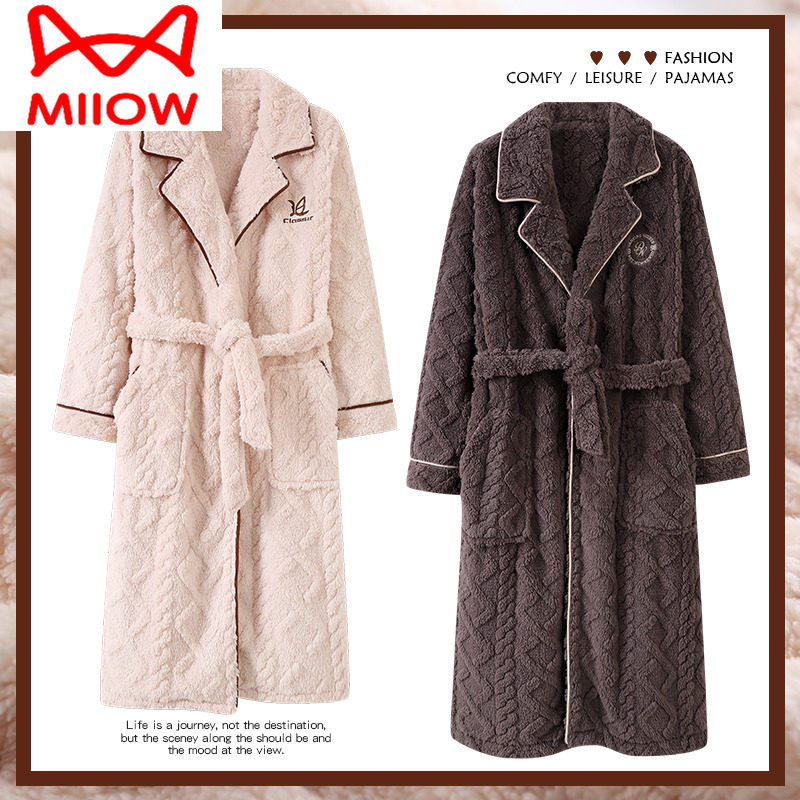 猫人情侣睡袍男秋冬法兰绒加厚长款睡衣加绒女珊瑚绒浴袍冬季,女士内衣/男士内衣/家居服,睡袍/浴袍,淘宝优惠券,粉丝福利购,淘宝优惠卷