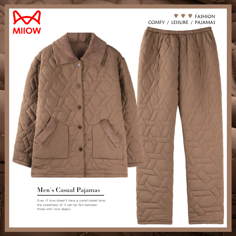 秋冬季羽绒夹棉睡衣猫人男士