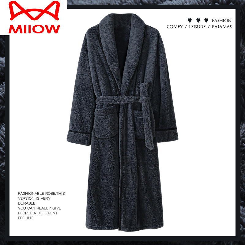 猫人男士法兰绒秋冬加厚睡袍