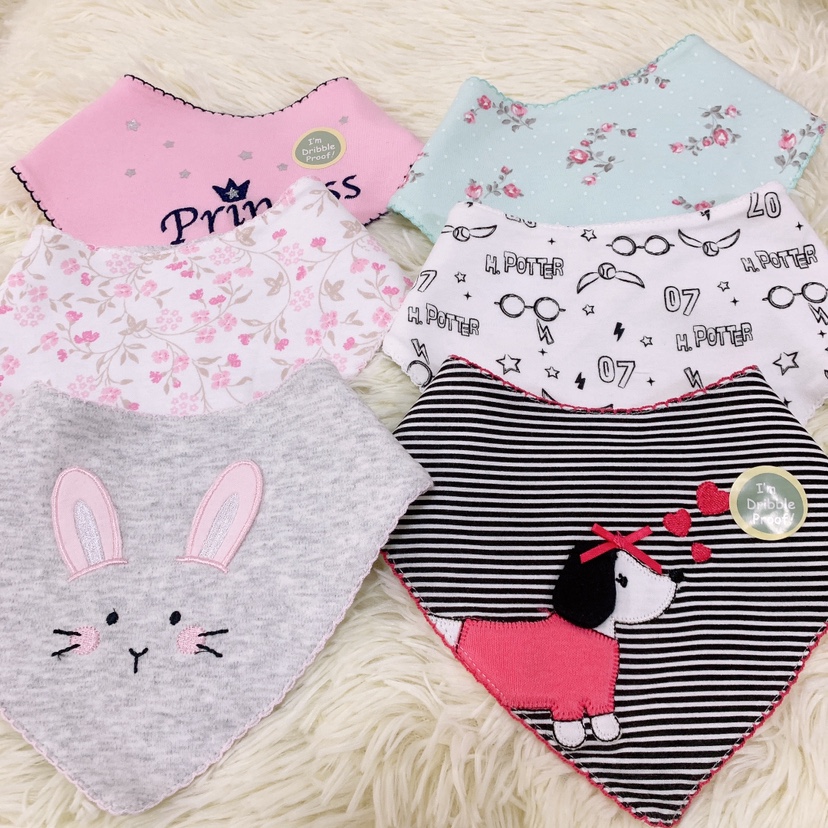 美国little me宝宝防水三角口水巾婴儿围嘴双层纯棉摁扣围巾围兜