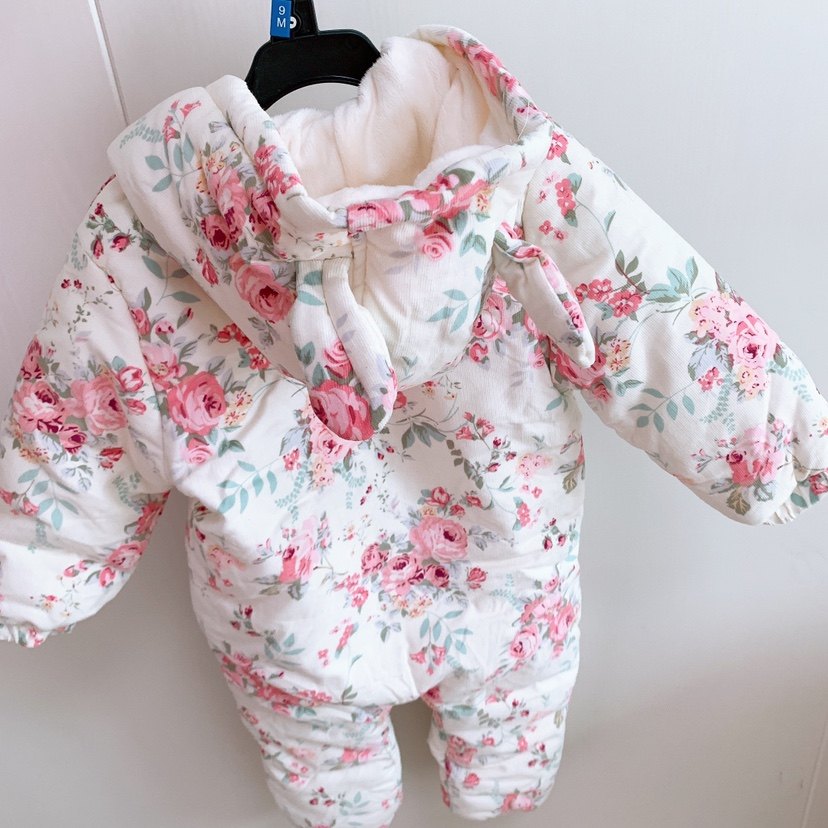 出口英国婴儿女宝宝冬季加厚棉服连体衣婴幼儿爬服保暖棉袄棉衣