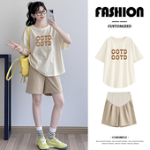 洋气时髦套装 时尚 女 纯棉宽松上衣小个子卡通印花夏装 孕妇t恤短袖