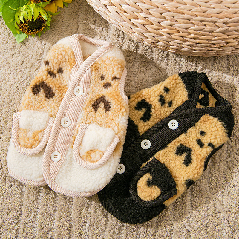 秋冬加厚保暖宠物衣服中小型犬猫开衫马甲小熊印花可爱