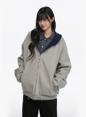 King Prince美式重磅廓形撞色拉链开衫卫衣情侣连帽外套秋冬上衣