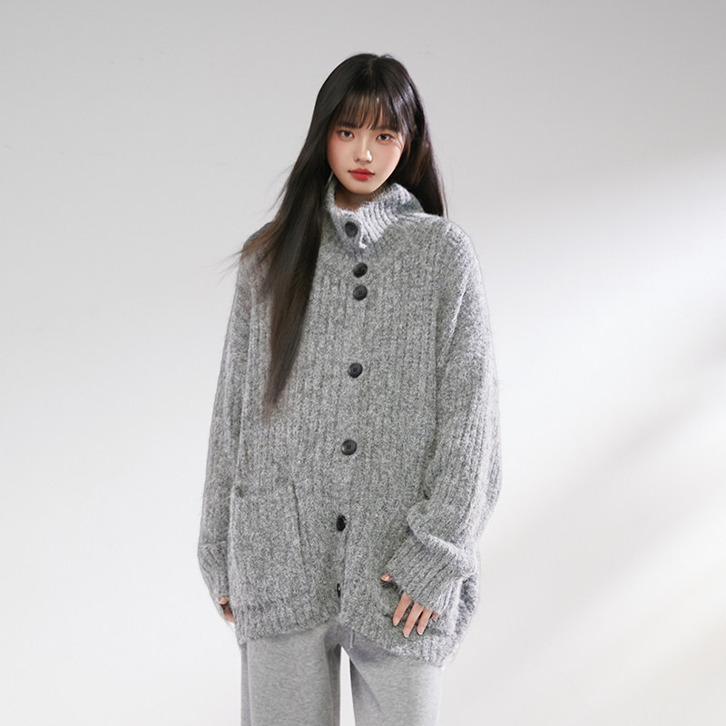 King Prince春季新款慵懒风高领毛衣外套女宽松短外套灰色针织衫,女装/女士精品,短外套,淘宝优惠券,粉丝福利购,淘宝优惠卷