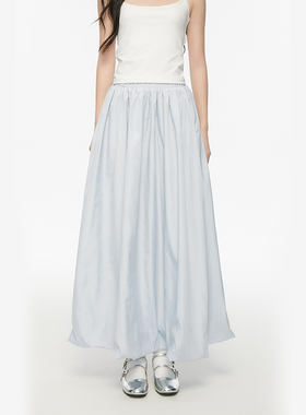 King Prince花苞长裙半身裙中长休闲裙子女蓝色大摆裙A字长裙伞裙