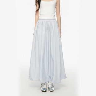 King Prince花苞长裙半身裙中长休闲裙子女蓝色大摆裙A字长裙伞裙