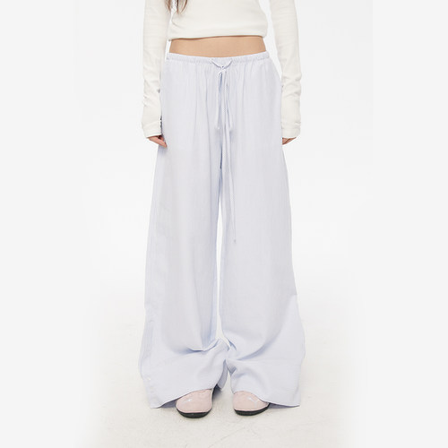 King Prince夏季简约慵懒感细条纹阔腿长裤百搭宽松显瘦休闲裤女