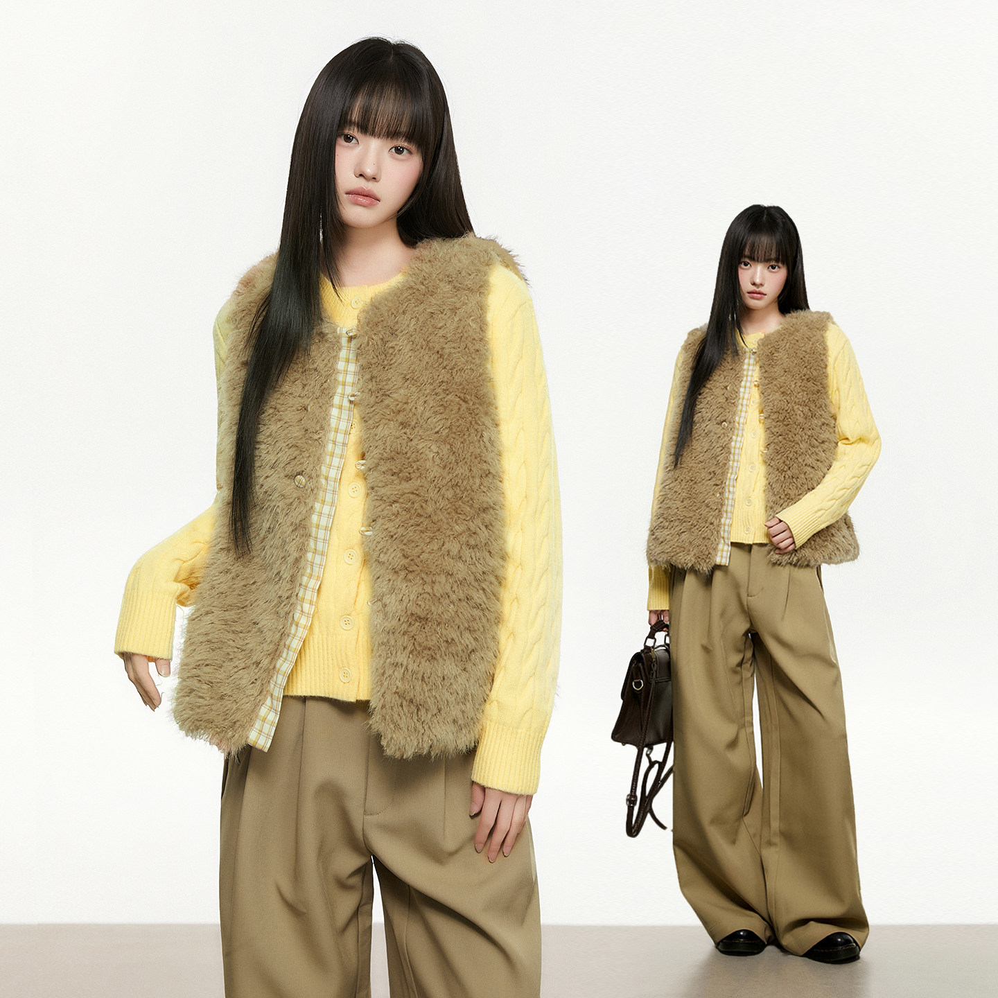 【金金宠粉】King Prince果纸拼格毛背心女款2026新款糖外穿马甲