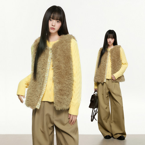 King Prince果纸拼格毛背心女款2026新款糖外穿马甲时尚休闲上衣