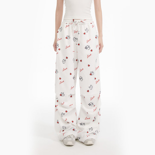 伞兵裤 King Prince卡通满印可爱兔子爱心白色阔腿宽松显瘦长款