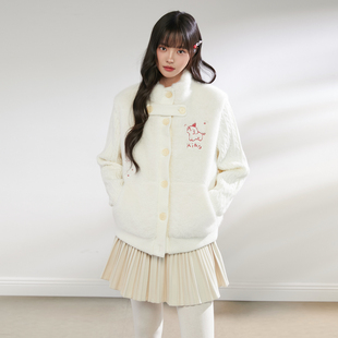 King 加绒加厚秋冬软糯温柔外套 Prince可爱少女拼接毛绒上衣开衫