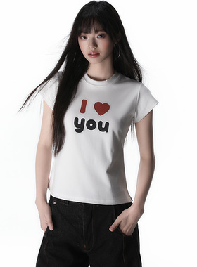 King Prince夏季ILOVE爱心字母logo印花T恤女宽松显瘦百搭上衣