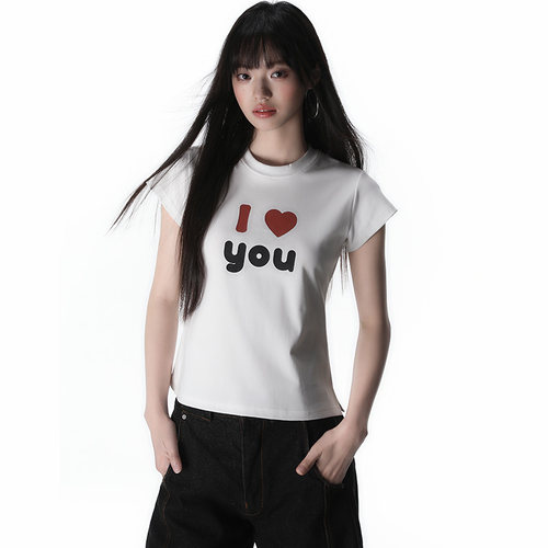 King Prince夏季ILOVE爱心字母logo印花T恤女宽松显瘦百搭上衣