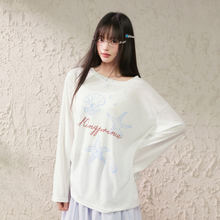 女上衣 T恤女春夏防晒罩衫 King Prince莱赛尔天丝手绘贝壳海星长袖
