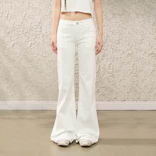 Prince基础修身 显瘦拖地休闲长裤 微喇白色牛仔裤 新款 女春季 King