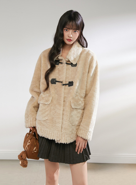 King Prince冬季显瘦加厚可爱甜美毛毛外套女羊羔绒毛呢外套大衣