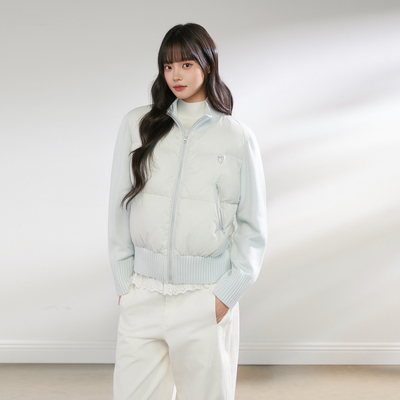 King Prince韩系设计感毛衣拼接羽绒服女白鸭绒冬季保暖外套上衣