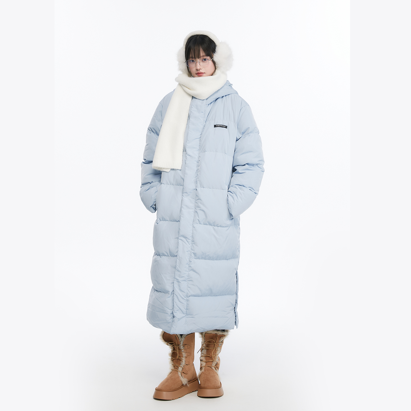 King Prince 2024冬季新品经典情侣同款保暖连帽中长款羽绒服女潮