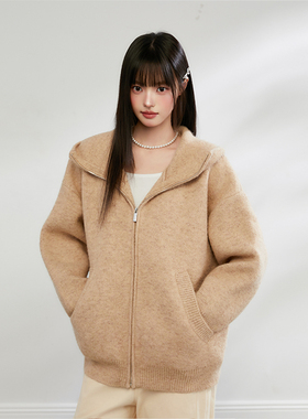 King Prince春季新款学院风针织连帽开衫情侣加厚拉链毛衣外套