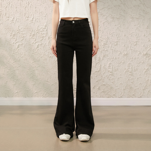 Prince春季 显瘦马蹄拖地长裤 新款 女修身 黑色高腰微喇牛仔裤 King