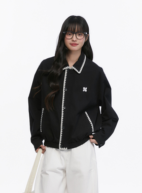 King Prince贝壳绣哈灵顿夹克通勤百搭短宽松翻领短外套上衣潮