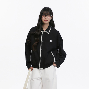 King Prince贝壳绣哈灵顿夹克通勤百搭短宽松翻领短外套上衣潮