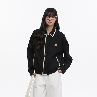 King Prince贝壳绣哈灵顿夹克通勤百搭短宽松翻领短外套上衣潮