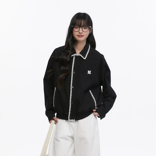 King Prince贝壳绣哈灵顿夹克通勤百搭短宽松翻领短外套上衣潮