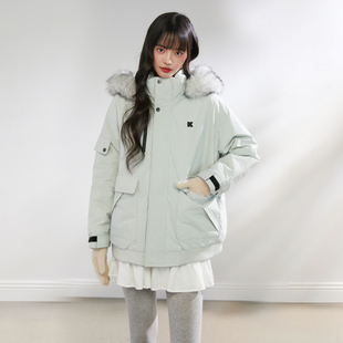 保暖上衣外套 派克羽绒服女毛领连帽白鸭绒冬季 King Prince工装