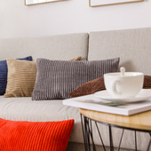 抱枕纯色灯芯绒沙发腰枕长方形椅子腰靠汽车靠垫床头抱枕套不含芯